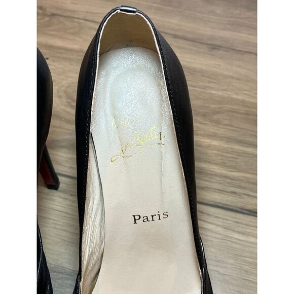 Christian Louboutin Lady Gres Black Leather Peep-Toe Platforms Heels Women 10 - Picture 7 of 13